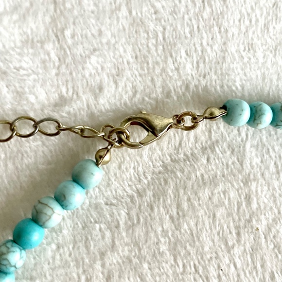 Beaded Turquoise Necklace/w Rhinestones - Picture 6 of 17